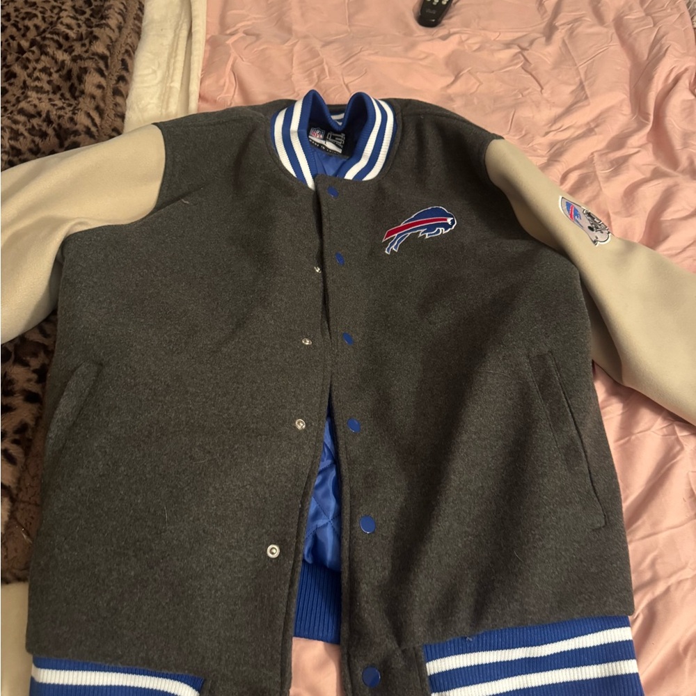 Buffalo Bills Gray and Cream Bomber Jacket